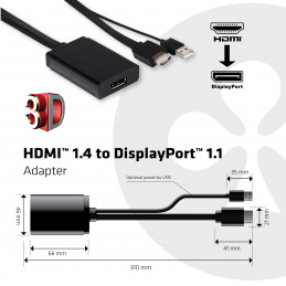 CLUB3D HDMI 1.4 to DisplayPort 1.1 Adapter