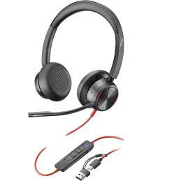 POLY Blackwire 8225 -USB-C-stereokuulokemikrofoni + USB-C- A-sovitin, Microsoft Teams -sertifioitu