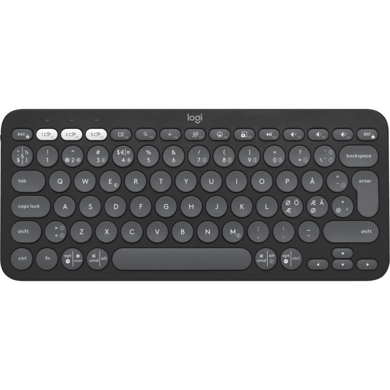 Logitech Pebble Keys 2 K380s näppäimistö RF Wireless + Bluetooth QWERTY Tanska, Suomi, Norjalainen, Ruotsi Grafiitti
