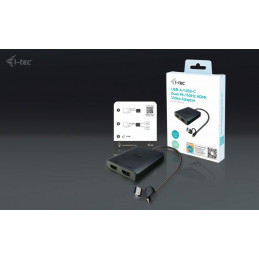 i-tec CADUAL4KHDMI videokaapeli-adapteri 0,27 m USB Type-A USB Type-C 2 x HDMI musta