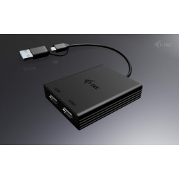 i-tec CADUAL4KHDMI videokaapeli-adapteri 0,27 m USB Type-A USB Type-C 2 x HDMI musta