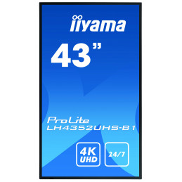 iiyama LH4352UHS-B1 infonäyttö Digitaalinen litteä infotaulu 108 cm (42.5") IPS 500 cd m² 4K Ultra HD musta Sisäänrakennettu