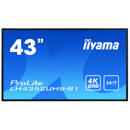 iiyama LH4352UHS-B1 infonäyttö Digitaalinen litteä infotaulu 108 cm (42.5") IPS 500 cd m² 4K Ultra HD musta Sisäänrakennettu