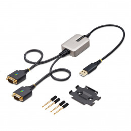 StarTech.com 2P1FFC-USB-SERIAL kaapelin sukupuolenvaihtaja USB-A 2 x DB-9 RS-232 musta, Harmaa