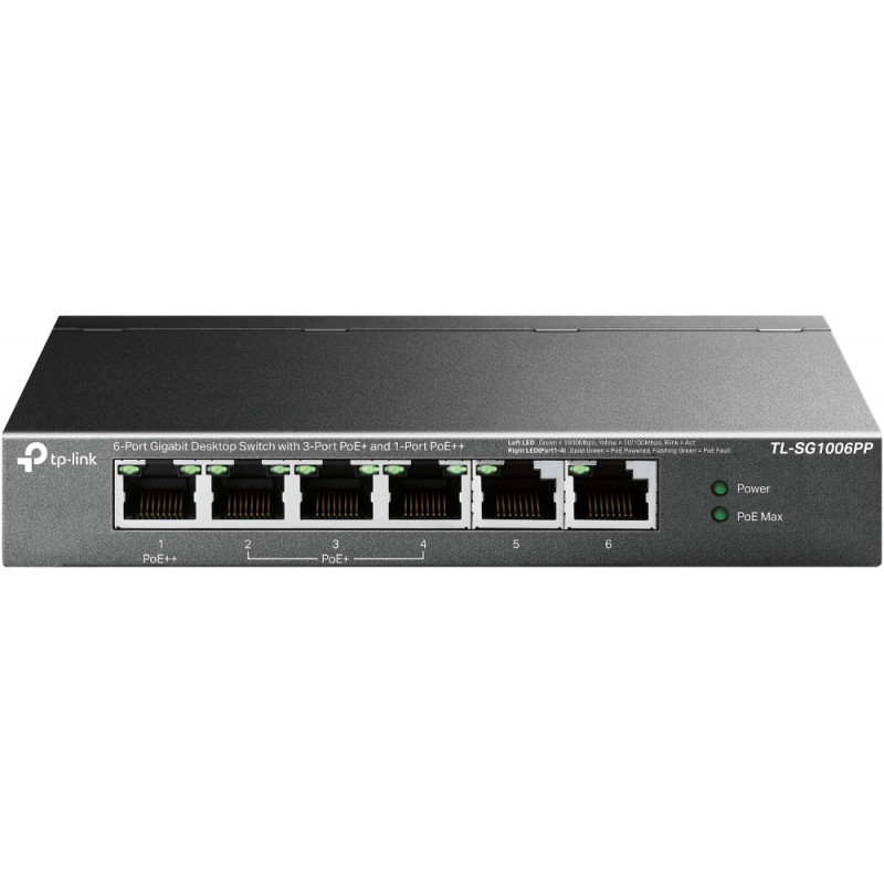 TP-Link TL-SG1006PP verkkokytkin Hallitsematon Gigabit Ethernet (10 100 1000) Power over Ethernet -tuki Harmaa