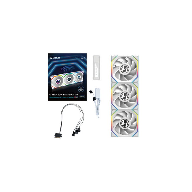 Lian Li UNI FAN SL Wireless LCD 120 Tietokonekotelo Tuuletin 12 cm Valkoinen 3 kpl