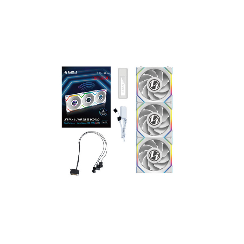 Lian Li UNI FAN SL Wireless LCD 120 Reverse Blade Tietokonekotelo Tuuletin 12 cm Valkoinen 3 kpl