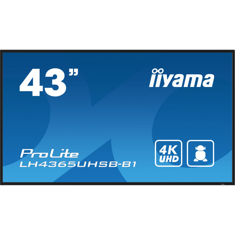 iiyama LH4365UHSB-B1 infonäyttö Kioskimalli 108 cm (42.5") LED Wi-Fi 800 cd m² 4K Ultra HD musta Sisäänrakennettu prosessori