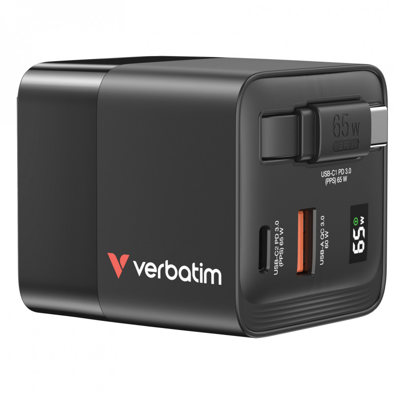 Verbatim GaN Charger 65W Universaali musta AC Pikalataus Sisätila