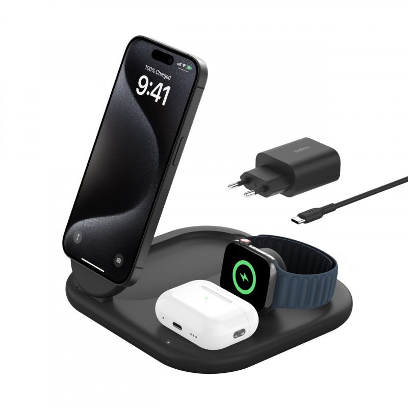 Belkin BoostCharge Kuulokkeet, Älypuhelin, Älykello musta USB Langaton lataaminen Pikalataus Sisätila