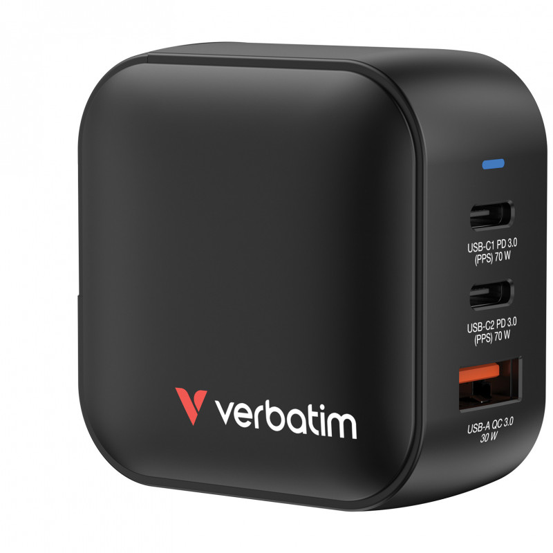 Verbatim Mini GaN Charger 70W Universaali musta AC Pikalataus Sisätila