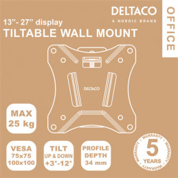 Deltaco ARM-0102 monitorin kiinnike ja jalusta 68,6 cm (27") Seinä musta