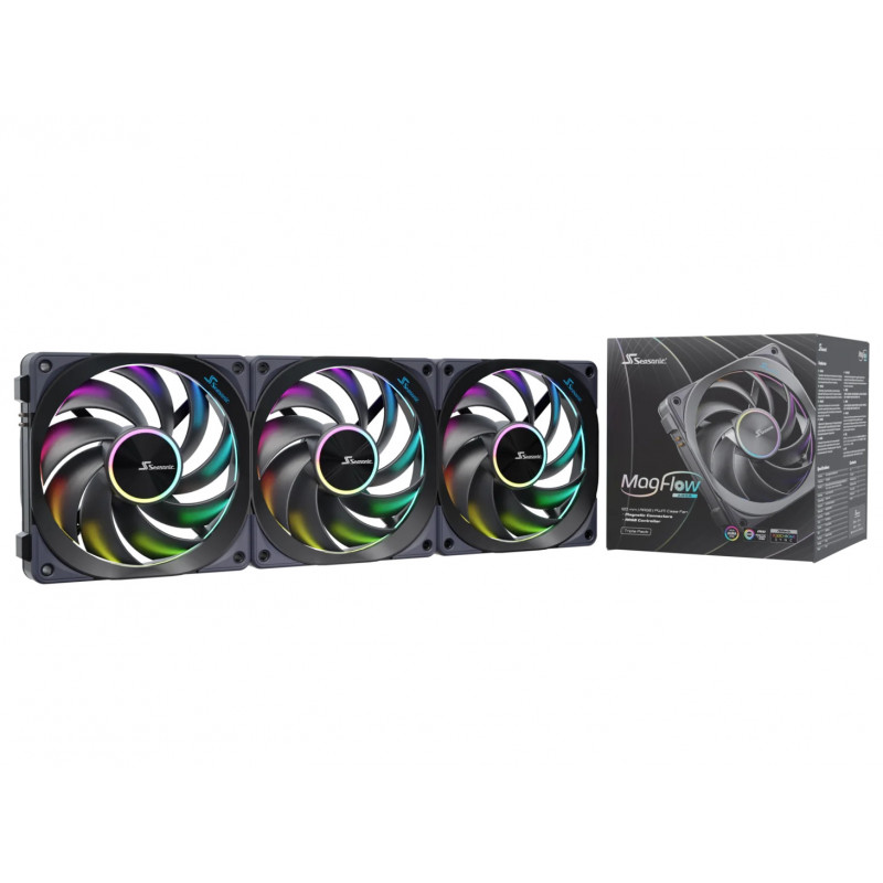 Seasonic MagFlow ARGB Tietokonekotelo Tuuletin 12 cm musta 3 kpl
