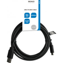 Deltaco USBC-1007-LSZH USB-kaapeli USB 2.0 3 m USB A musta