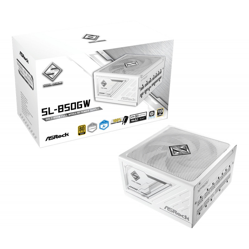 Asrock SL-850GW Steel Legend virtalähdeyksikkö 850 W 20+4 pin ATX ATX Valkoinen