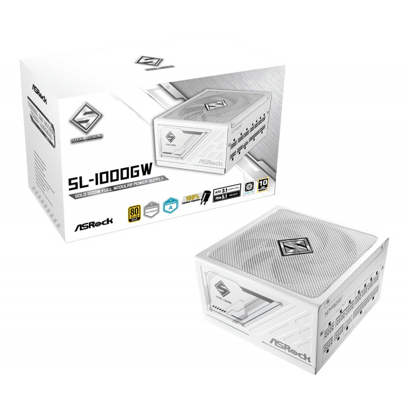 Asrock SL-1000GW Steel Legend virtalähdeyksikkö 1000 W 20+4 pin ATX ATX Valkoinen