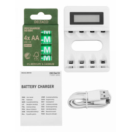 Deltaco C704A4-4XAA laturi Kotitalousakku USB