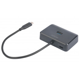 Deltaco USB-C-keskitin, 4 USB-A-porttia, 5 Gbit s, lisävirtalähde, musta
