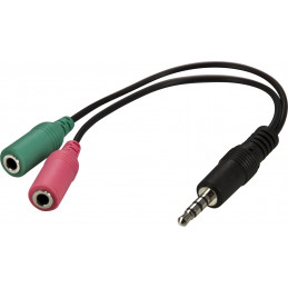 Deltaco Headset adapter for smartphone, 1x3.5mm ma - 2x3.5mm fe, 0.1