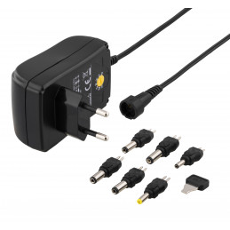 Deltaco Virtasovitin, 100V-240V, 3V-12V, 1,5A, vaihdettavat liittimet
