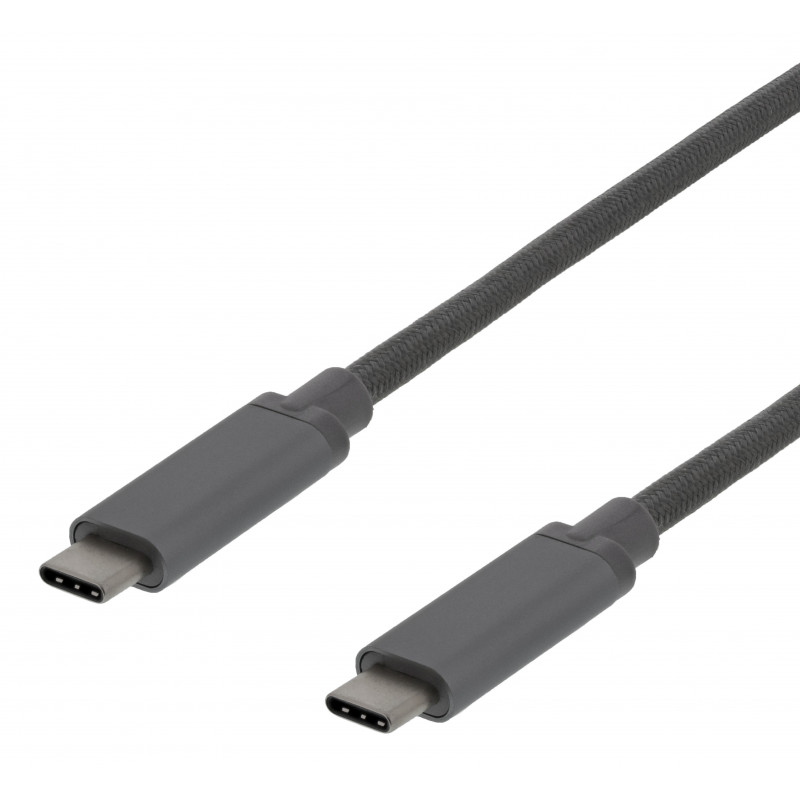 Deltaco USB-C-kaapeli, 1m, 60W USB PD, 10Gbps, harmaa