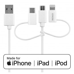 Deltaco IPLH-441 USB-kaapeli USB 2.0 1 m USB A USB C Micro USB A Lightning Valkoinen