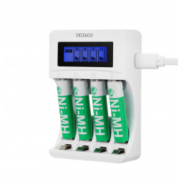 Deltaco C704A4-4xAAA laturi Kotitalousakku USB