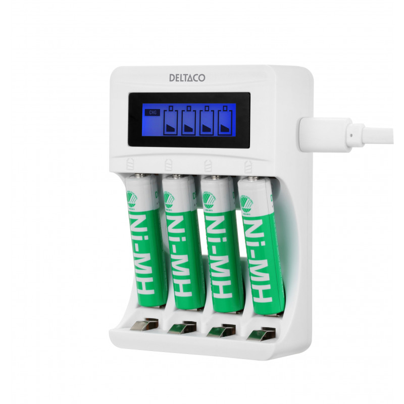 Deltaco C704A4-4xAAA laturi Kotitalousakku USB