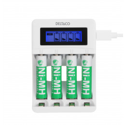 Deltaco C704A4-4xAAA laturi Kotitalousakku USB
