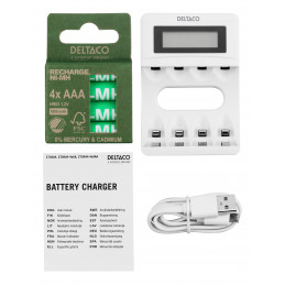 Deltaco C704A4-4xAAA laturi Kotitalousakku USB