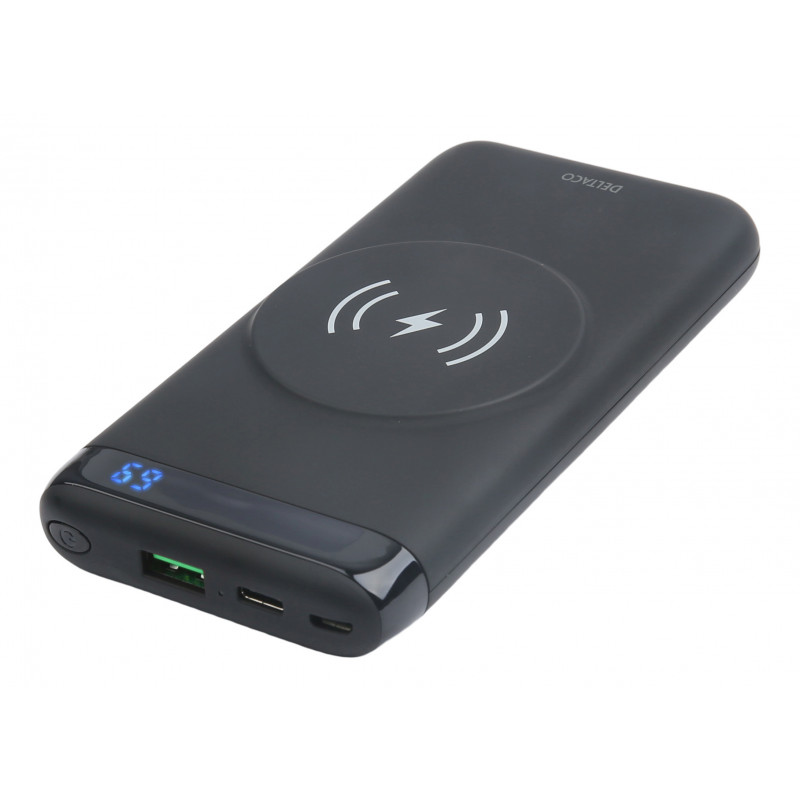 Deltaco Langaton varavirtalähde magneetilla, USB-C ja USB-A, 10 000 mAh, musta