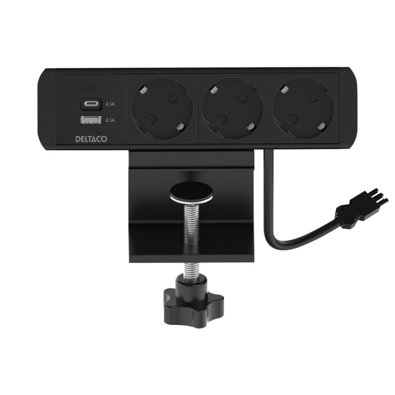 Deltaco OFFICE On-desk Outlet, 3 outlets, 1x21W A+C USB, GST18 cable