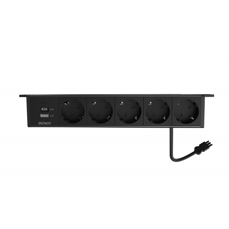 Deltaco OFFICE Under-desk Outlet angled,5 outlet,1x21W A+C USB,GST18