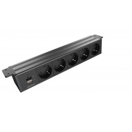 Deltaco OFFICE Under-desk Outlet angled,5 outlet,1x21W A+C USB,GST18