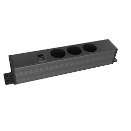 Deltaco Pöydän alle as. virtapaneeli, 3 pistoras., 1x21W A+C USB-laturi, GST18-liitäntä, ketjutus