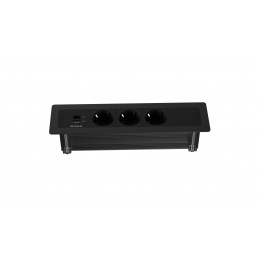 Deltaco Pöytään upotettava virtapaneeli, 3 pistoras., 1x21W A+C USB-laturi, GST18, ketjutus