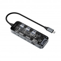 Deltaco Läpinäkyvä USB-C-telakointiasema 3xUSB-A   SD & microSD   RJ45   2x HDMI   3.5 mm