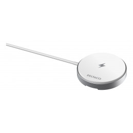 Deltaco Langaton pikalaturi magneetilla ja telineellä, iPhone 13 14 15 16, 15 W, valkoinen