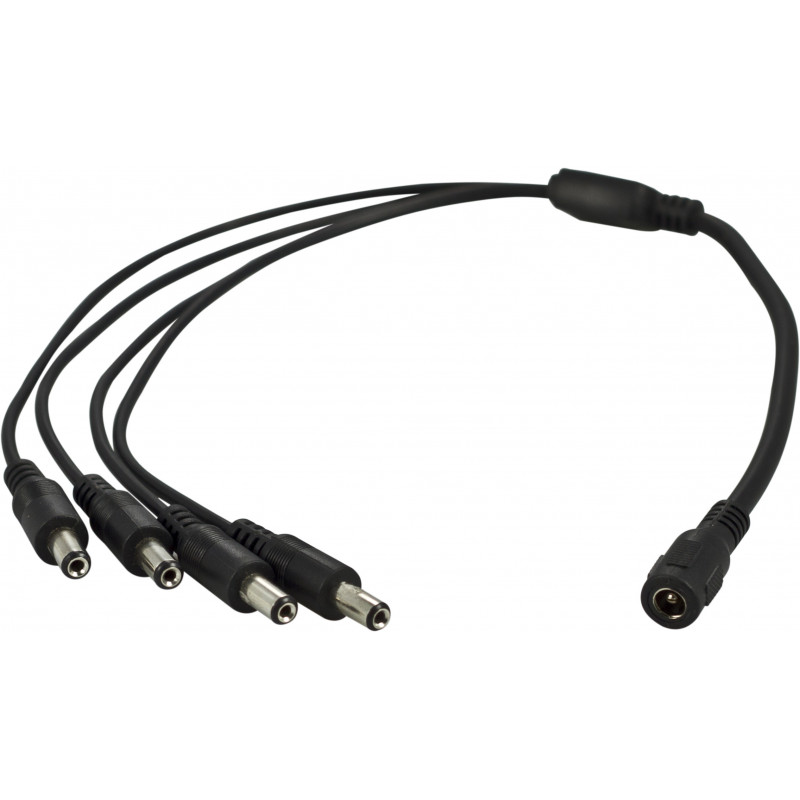 Deltaco Virtahaaroitin, 5,5 x 2,1 mm 12 V DC naaras - 4 x 12 V DC uros, 0,4 m, musta