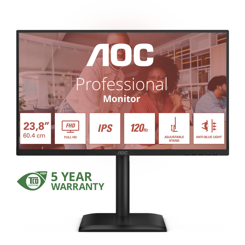 AOC 24E4U tietokoneen litteä näyttö 60,5 cm (23.8") 1920 x 1080 pikseliä Full HD LED musta