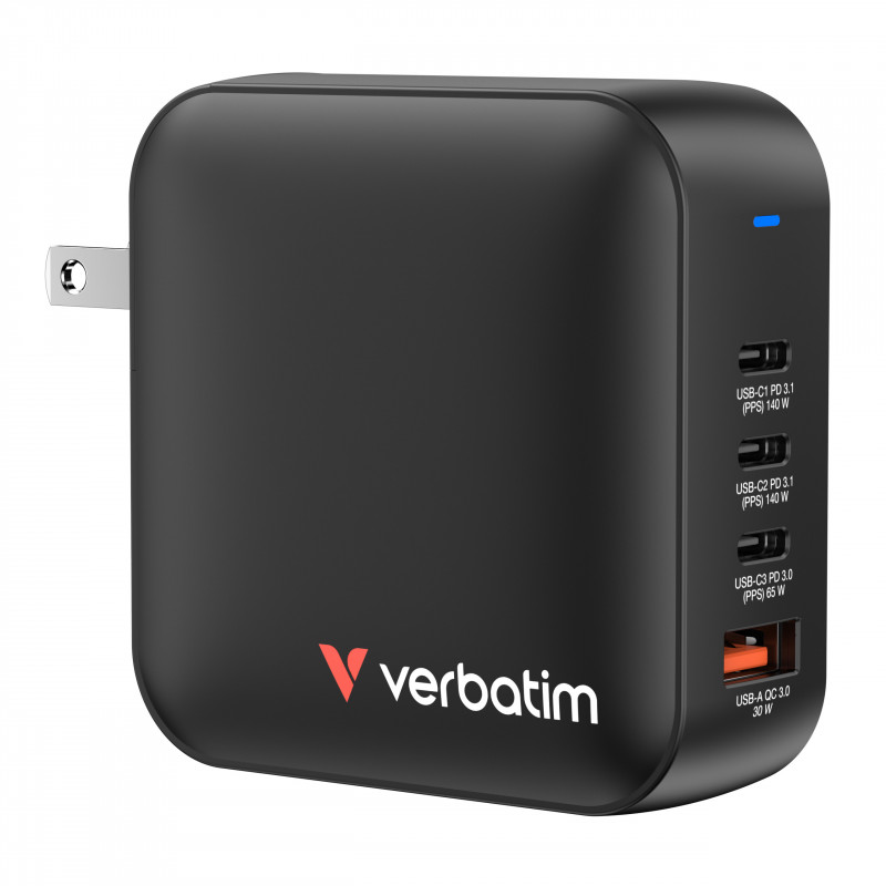 Verbatim Mini GaN Charger 165W Universaali musta AC Pikalataus Sisätila