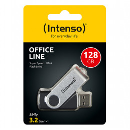 Intenso USB 128GB OFFICE LINE 3.2 Gen1 Silver-Black USB-muisti USB A-tyyppi 3.2 Gen 1 (3.1 Gen 1) musta, Hopea