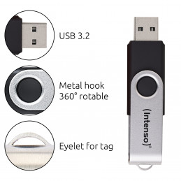 Intenso USB 256GB OFFICE LINE 3.2 Gen1 Silver-Black USB-muisti USB A-tyyppi 3.2 Gen 1 (3.1 Gen 1) musta, Hopea