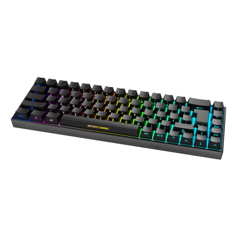 Deltaco Gaming GAM-100-DE näppäimistö Pelaaminen USB + RF Wireless + Bluetooth QWERTZ Saksa musta