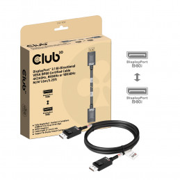 CLUB3D DisplayPort™ 2.1 Bi-Directional VESA DP80 Certified Cable 4K120Hz, 8K60Hz or 10K60Hz M M 1.6m 5.25ft