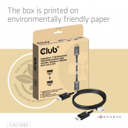CLUB3D DisplayPort™ 2.1 Bi-Directional VESA DP80 Certified Cable 4K120Hz, 8K60Hz or 10K60Hz M M 1.6m 5.25ft