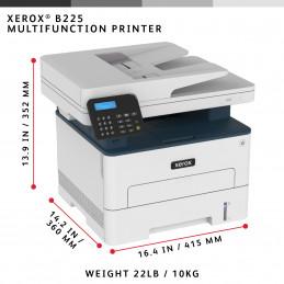 Xerox B225, A4, 34 s min, langaton, kaksipuolinen kopiointi tulostus skannaus, PS3 PCL5e 6 ADF, 2 alustaa, yht. 251 arkkia