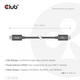 CLUB3D Kabel USB C zertifi. PD240W 4K540Hz 80Gbps 1.2m St St retail - Kabel - Digital Daten USB-kaapeli