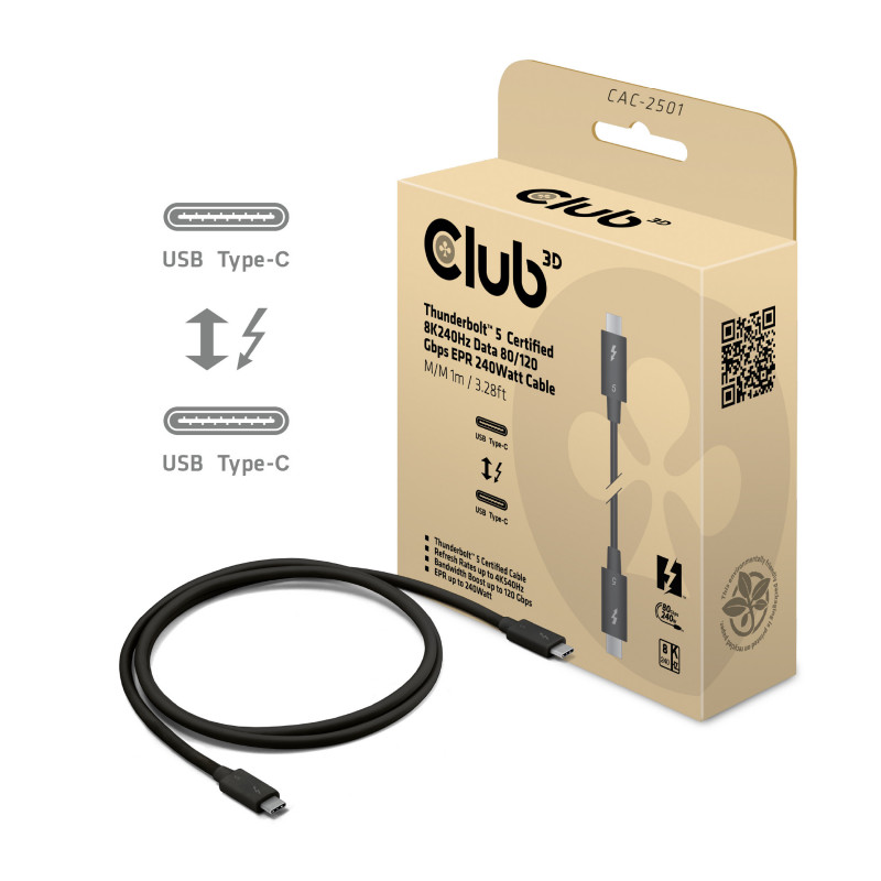 CLUB3D CAC-2501 Thunderbolt-kaapeli 1 m 120 Gbit s musta