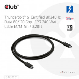CLUB3D CAC-2501 Thunderbolt-kaapeli 1 m 120 Gbit s musta
